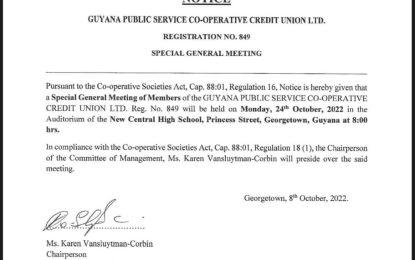 GPSCCU issues notice for special general meeting of members