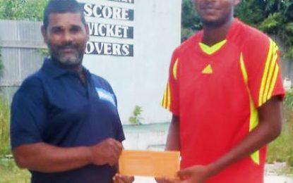 RHTYSC Namilco, Pepsi and Bakewell Cricket teams present University Scholarship to Jonathan Rampersaud