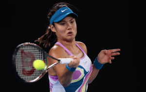 Britain's Emma Raducanu in action during her second round match against Coco Gauff. (Loren Elliott/Reuters)