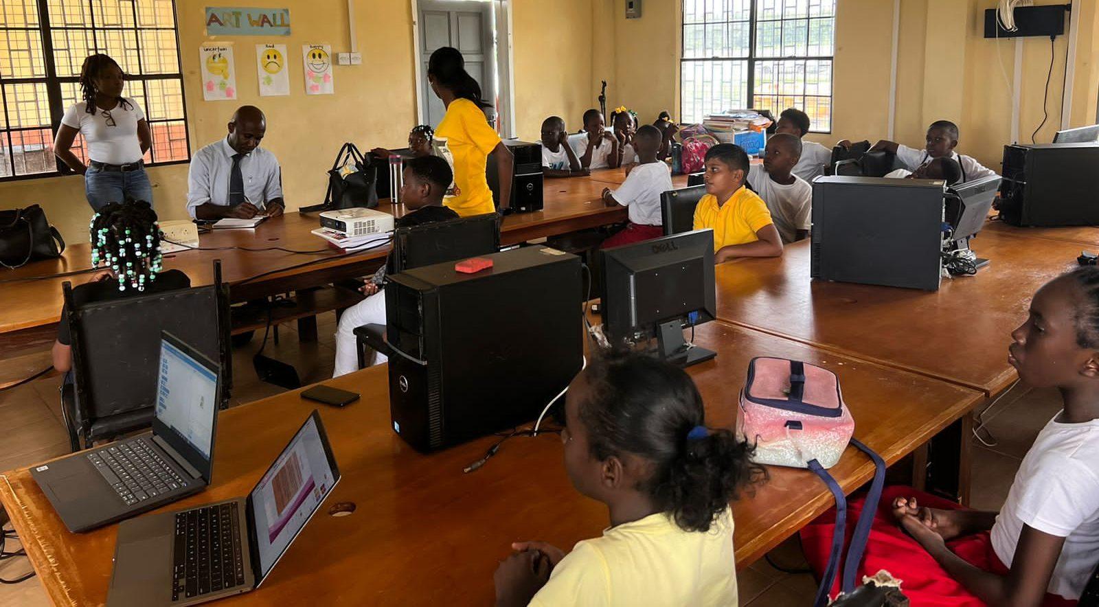 Students with the new laptops  