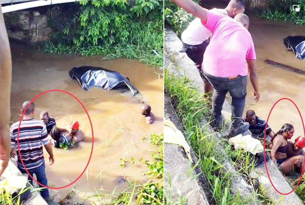 Screengrab of the video, showing the driver and the passenger being rescued from the wreckage