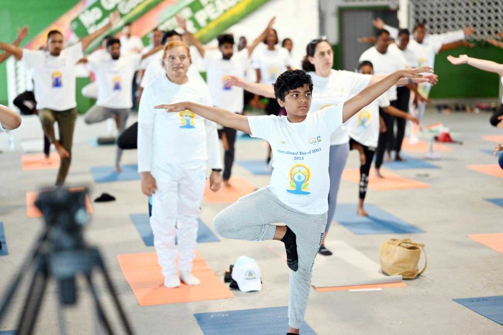 Participants going through some basic Yoga routines.