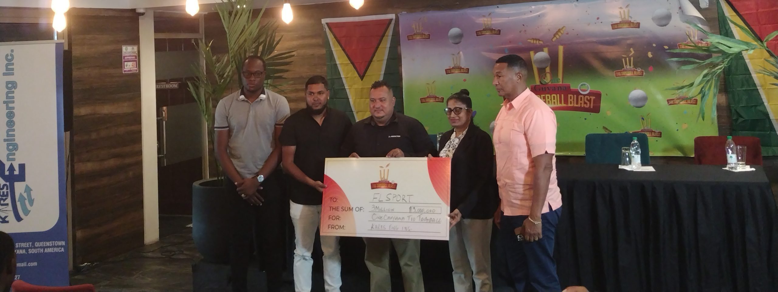 From left Steven Jacobs, Romario Samaroo, John Ramsingh, Natasha Persaud of Kares and NSC Chairman Kashif Muhammad at the launch. 