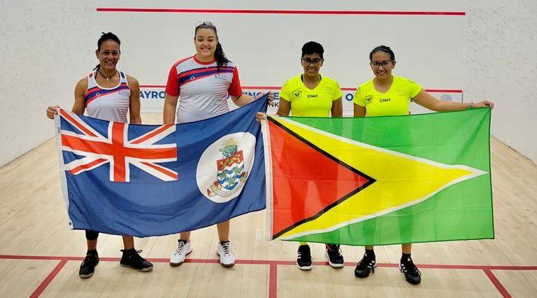 Guyanese Ashley Khallil and Ashley Degroot (right) share photo with Caymanians Marlene West and Jade Patcarin at the 2023 Senior Squash Championship.