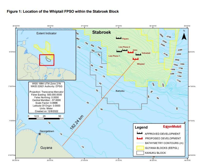 Map showing the location of Exxon’s 6th oil project in the Stabroek Block