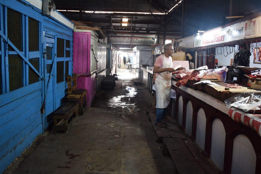 Beef to sell at La Penitence Market but no one to buy it.