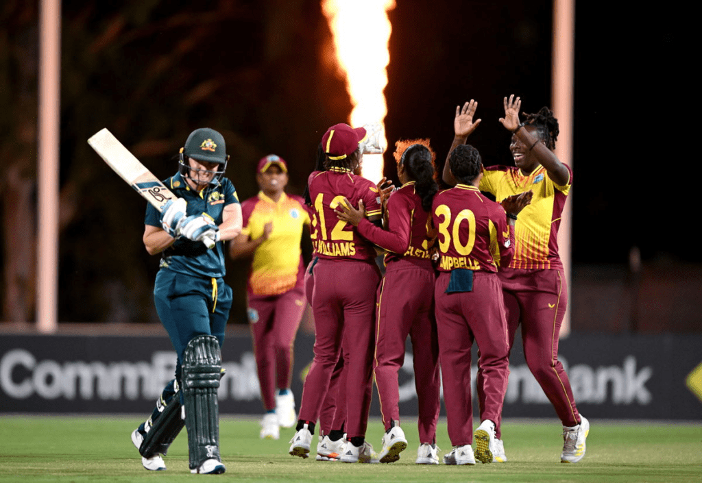 West Indies women celebrate a wicket. (Bradley Kanaris/Getty Images) 