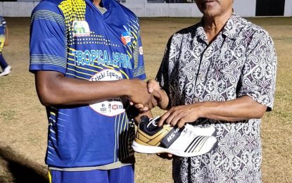 Young fast bowler benefits from Project “Cricket Gear for young and promising cricketers in Guyana”