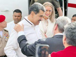 Venezuelan President, Nicholas Maduro being greeted after arriving at the Argyle International Airport in St. Vincent.