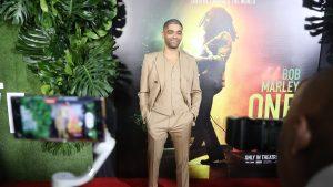 British actor Kingsley Ben-Adir, who portrays Bob Marley in One Love, on the red carpet at Monday night’s movie premiere at Carib 5 cinema. (Photo: Marlon Reid)