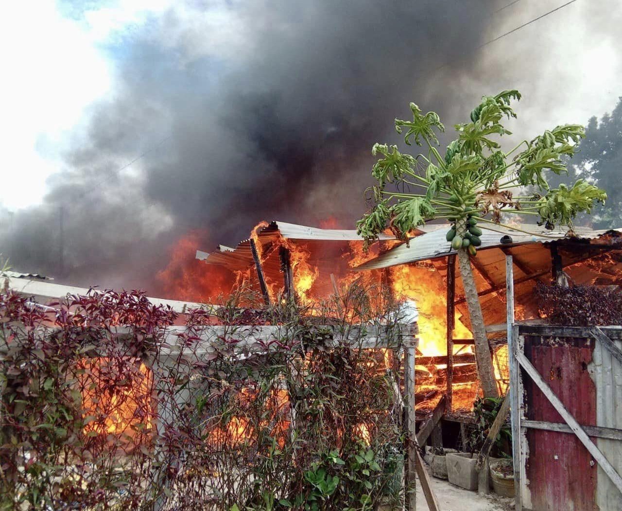 Fire engulfed in a home at Lot 126 “C” Field Sophia, Greater Georgetown on Tuesday. (Photo: GFS)