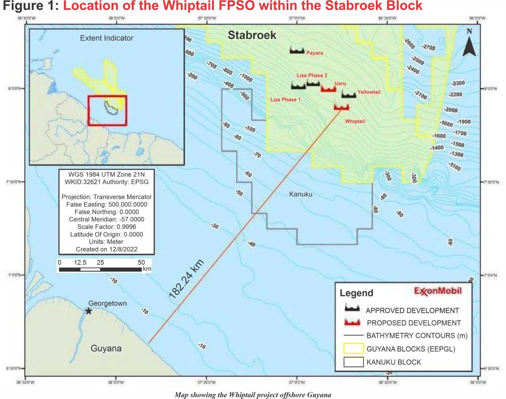 Map showing the Whiptail project offshore Guyana