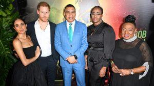 The Duke of Sussex Prince Harry and his wife Meghan on the red carpet, Prime Minister Andrew Holness along with other patrons of Bob Marley’s One Love movie Premiere