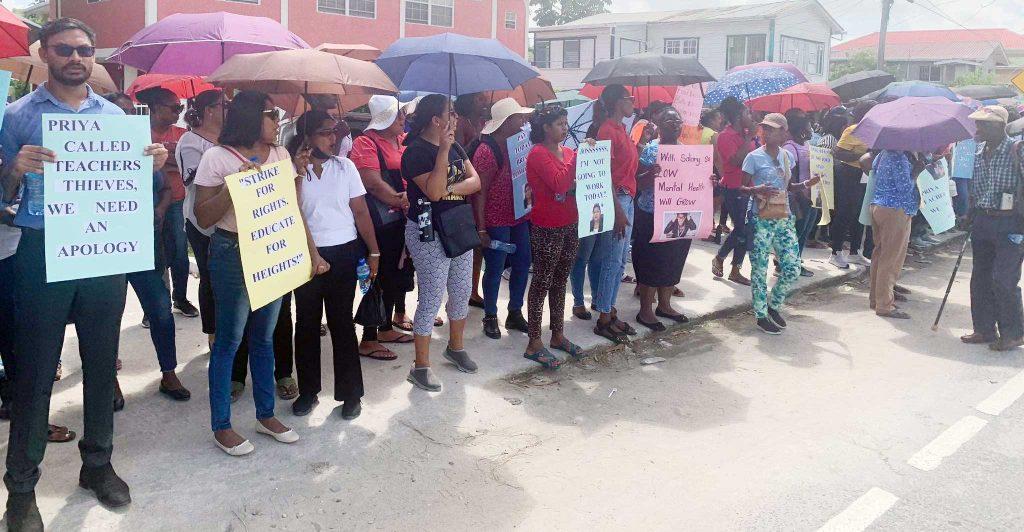 Teachers assembled outside the Region Three Education Office