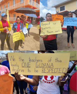 Teachers of Port Kaituma during their protest action on Wednesday.