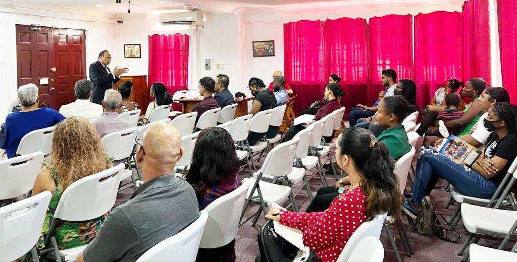 Persons interested in the oil and gas training gathered at the Cheddi Jagan Research Centre, Georgetown.