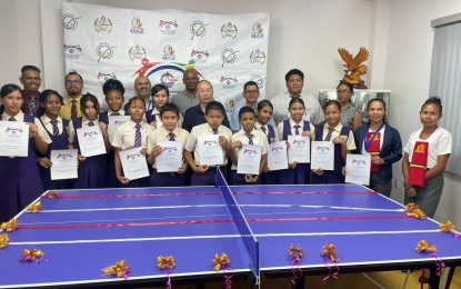 CNOOC Guyana Limited, GTTA distribute Table Tennis equipment to Indigenous schools