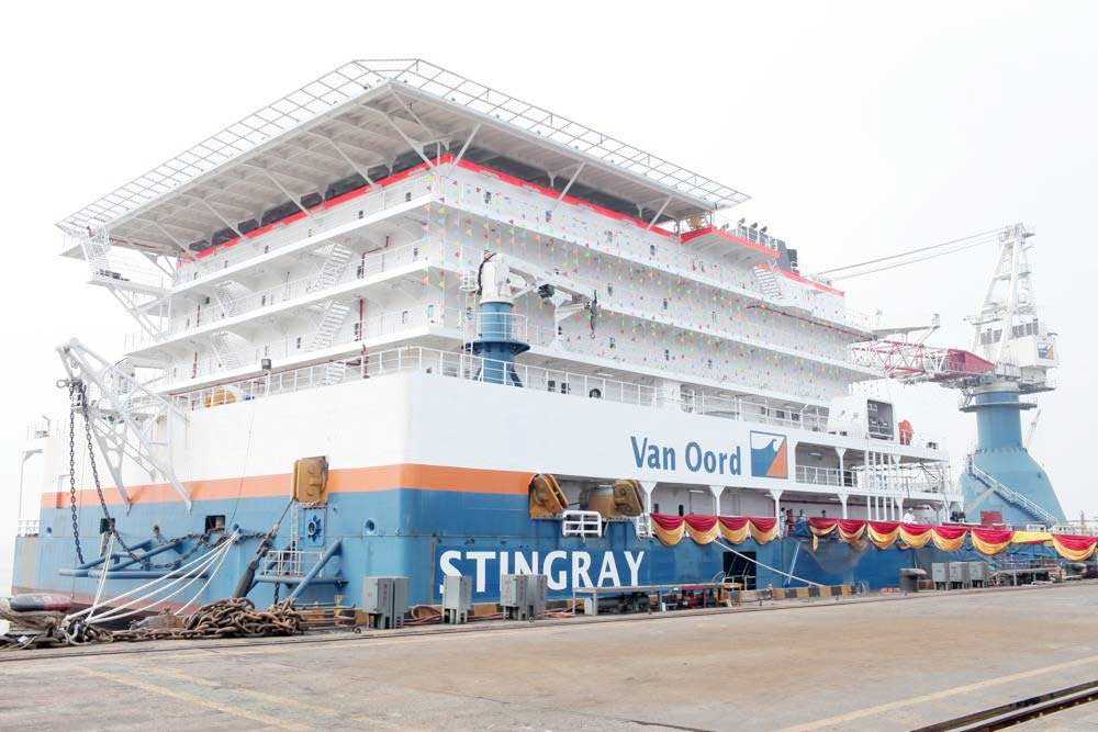 Van Oord’s Stingray vessel has been deployed in Guyana to assist in pipe-laying activities for the Gas-to-Energy project