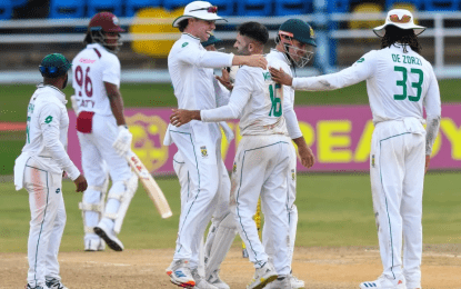 Maharaj’s 28-over spell applies squeeze on WI on rain-affected day