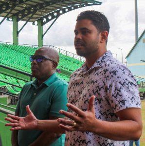 Minister Charles Ramson (right) and Director of Sport, Steve Ninvalle addressing the IGG contingent