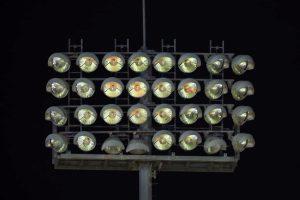 One of the floodlights at Providence which was out of power for more than an hour.  (CPL)