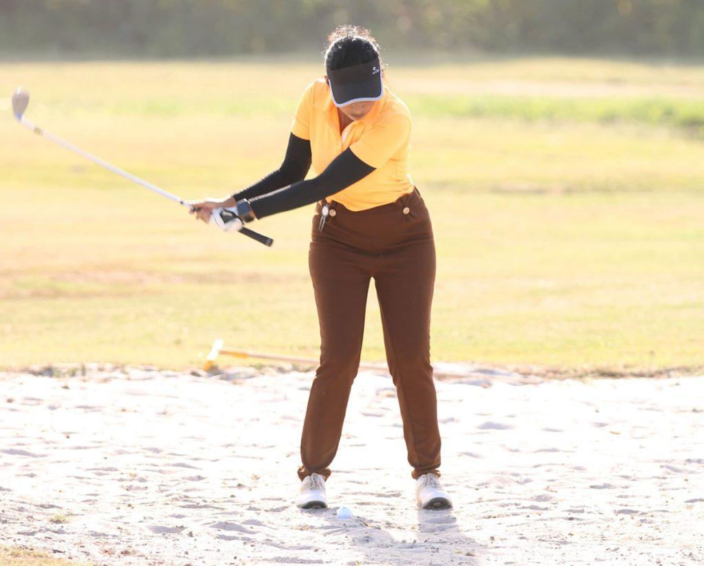 Women’s Champions, Christine Sukhram tees off during Brava Guyana Open 2024.