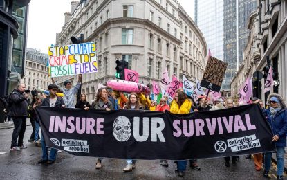 Nearly 500 protest in London for insurance companies to halt support for new oil projects