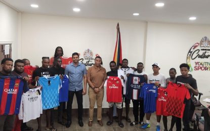 Remaining teams in the inaugural K&S/One Guyana National Futsal Championship receive new kits