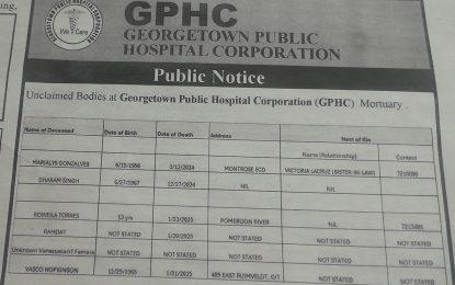 Six unclaimed bodies at GPHC mortuary