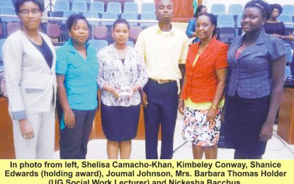 UG Social Work Class 2041-2016 rewarded for  hosting Walk-A-Ton on Domestic Violence