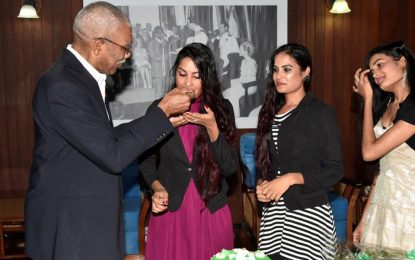 President Granger fêtes with E’bo triplets on their birthdays
