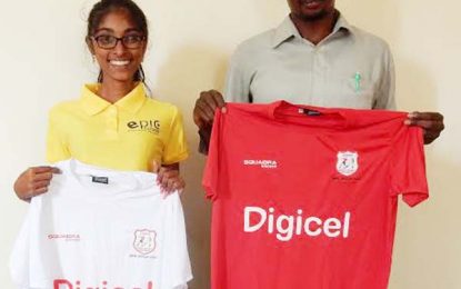 EPIC Guyana partners with Digicel to donate football shirts