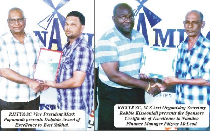 RHTY&SC honour Namilco’s Bert  Sukhai with Dolphin Award of Excellence