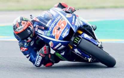 Vinales wins thrilling French MotoGP as Rossi comes off bike