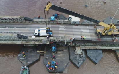 New pontoon in place after six-hour operation at Demerara Harbour Bridge