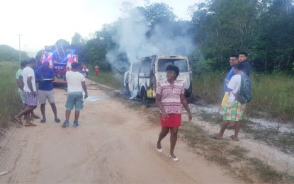 Bus catches afire on Highway