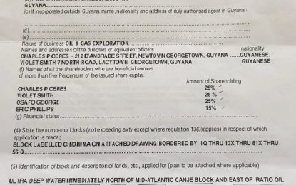 Probe of Canje, Kaieteur oil blocks…SARA’s lead investigator listed on pending application for adjoining oil block