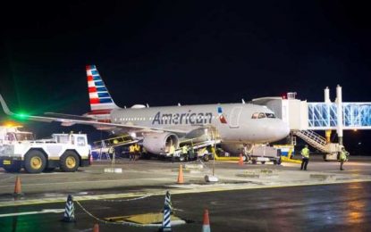 Temporary runway lights damage tyres of American Airlines aircraft during midnight takeoff