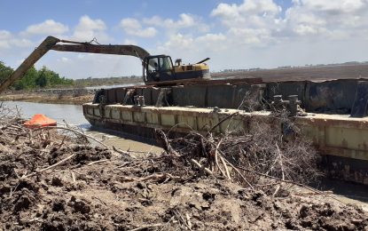 Tugs sink over past week as contractors struggle to rebuild Mahaicony sea defence