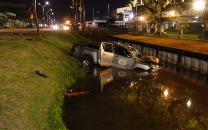 Govt. pick-up hits electrical pole, lands in trench