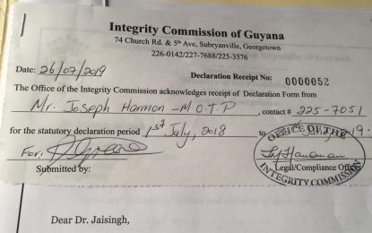 I submitted my declaration to the Integrity Commission – Harmon