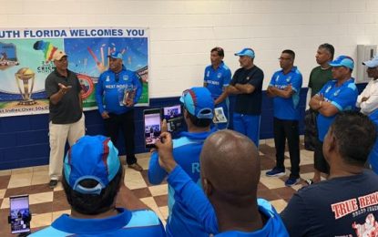 Faoud Bacchus bats for West Indies Over 50s team 2nd Over 50s World Cup bowls off in SA March 10th -24th