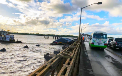 Barge slams into Demerara Harbour Bridge
