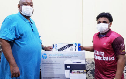 BCB Year of Investment Dr. Tulsi Dyal Singh, Brian Ramphal and Pooran Singh renews sponsorship – Lloyd Simpson donates office Photo Copier