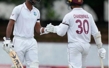 Brathwaite, Chanderpaul help visitors sway on rain-curtailed day