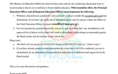 School tours must be done at ‘acceptable and usual’ places – Education Ministry