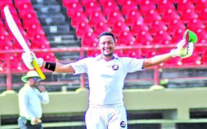 Savory’s century dents Red Force; Guyana need 7 wickets for victory