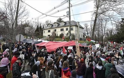 Hundreds gather outside Israeli Embassy in Washington demanding ceasefire in Gaza