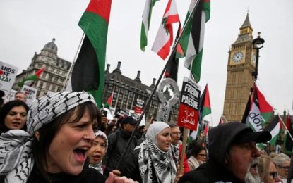 Thousands take part in London rally against Donald Trump’s Gaza plan