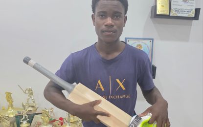 National junior allrounder is the latest to benefit from “Cricket Gear for young and promising cricketers in Guyana”